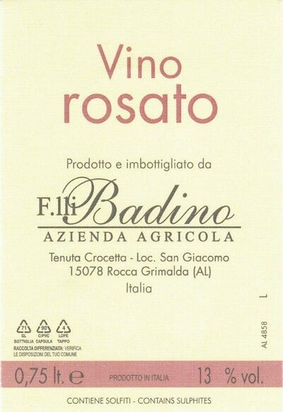 vino sfuso e in bottiglia Rosato Fratelli Badino